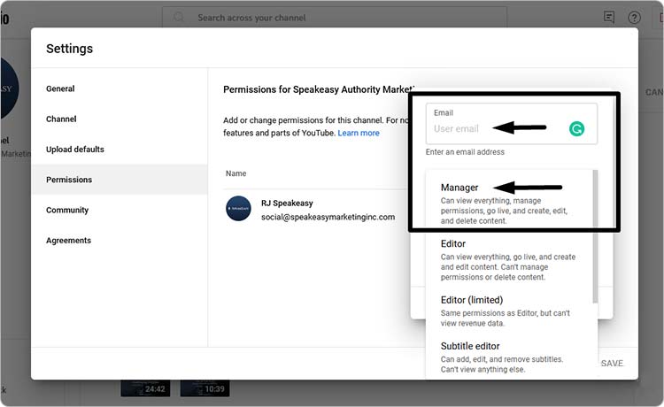 ‘Invite’ and add Email